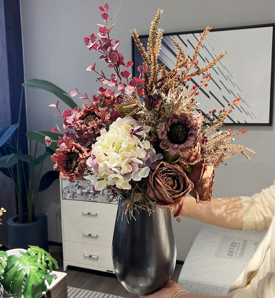Large Bunch of Flowers Arrangement Interior Design, Creative Modern Artificial Floral Arrangement, Creative Faux Silk Floral Bouquet Table Centerpiece-Grace Painting Crafts