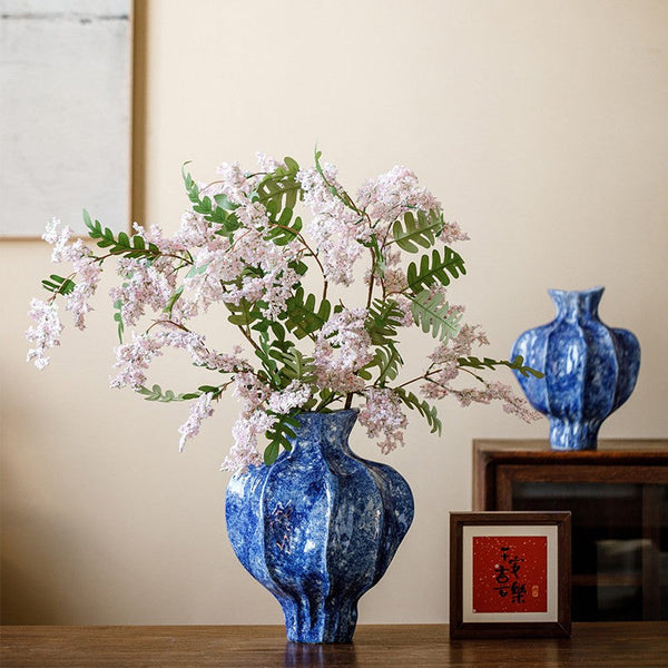 Modern Pottery Flower Vases, Handmade Water Holding Flower Vases, Centerpiece on Dining Table, Blue Ceramic Bud Vases, Tall Flower Vases on Table-Grace Painting Crafts