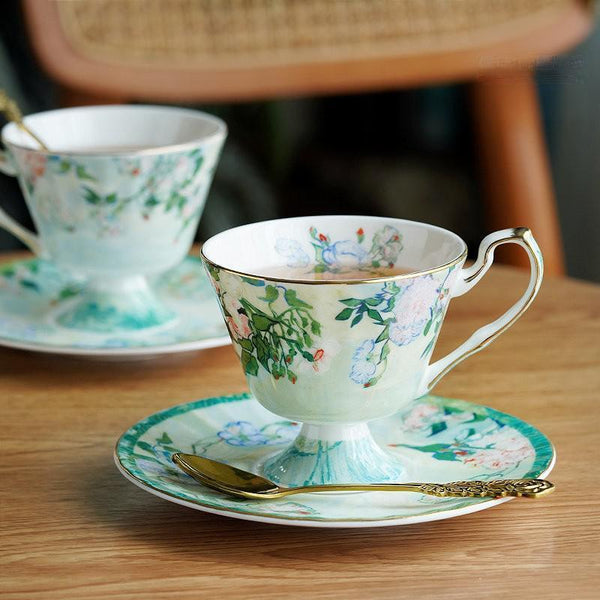 British Tea Cup Set, Luxury Tea Cup Set, Elegant Coffee Cup, Porcelain Tea Saucer, Ceramic Tea Cup Set-Grace Painting Crafts