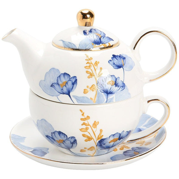 Porcelain Teapot with Matching Cup and Saucer in Gift Box, Ceramic Tea Pot with Integrated Cup, Stackable Teapot and Cup Set, Mother-and-Baby Teapot with Matching Saucer-Grace Painting Crafts