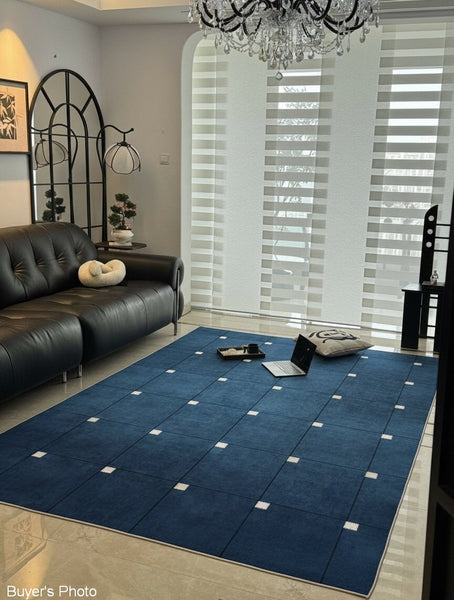 Blue Modern Rugs for Dining Room, Bedroom Modern Floor Carpet, Mid Century Area Rugs, Contemporary Modern Living Room Rug Ideas-Grace Painting Crafts