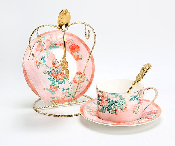 Porcelain Tea cups, British Tea Cup Set, Afternoon Tea Cup with Saucer Set, Elegant Coffee Cup, Porcelain Coffee Cups, Coffee Cup in Gift Box, Vintage Tea Cup Set-Grace Painting Crafts