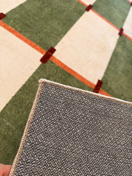 Geometric Area Rugs, Mid Century Contemporary Rugs, Green Modern Rugs for Living Room, Colorful Area Rugs for Bedroom-Grace Painting Crafts