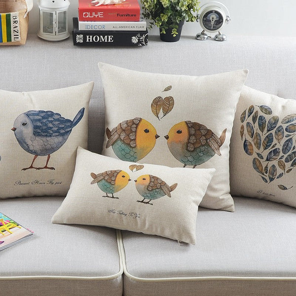 Decorative Sofa Pillows for Dining Room, Simple Decorative Pillow Covers, Love Birds Throw Pillows for Couch, Singing Birds Decorative Throw Pillows-Grace Painting Crafts