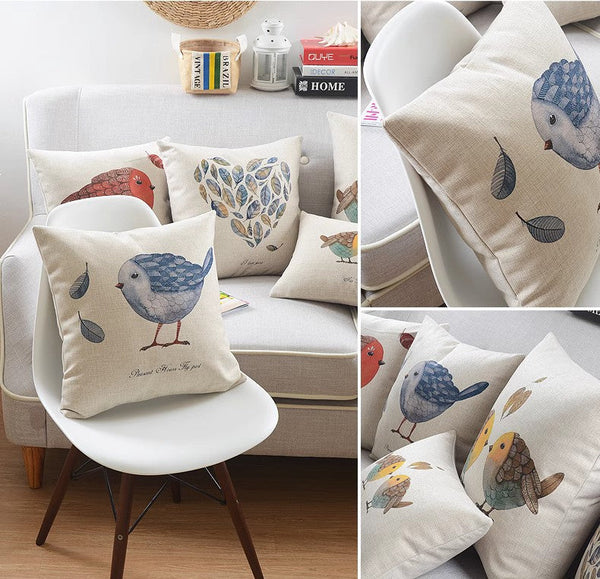 Decorative Sofa Pillows for Dining Room, Simple Decorative Pillow Covers, Love Birds Throw Pillows for Couch, Singing Birds Decorative Throw Pillows-Grace Painting Crafts