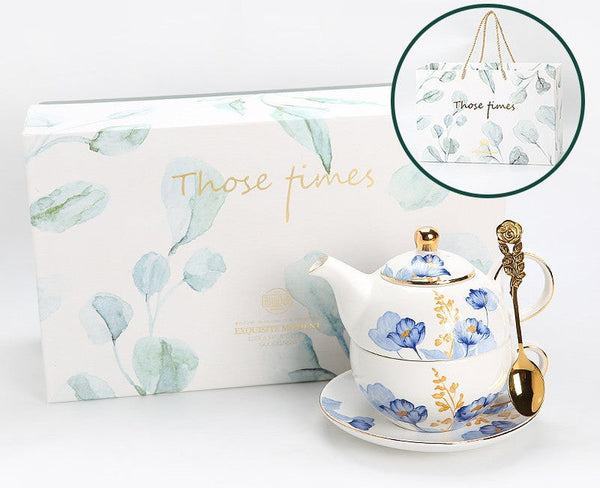 Porcelain Teapot with Matching Cup and Saucer in Gift Box, Ceramic Tea Pot with Integrated Cup, Stackable Teapot and Cup Set, Mother-and-Baby Teapot with Matching Saucer-Grace Painting Crafts