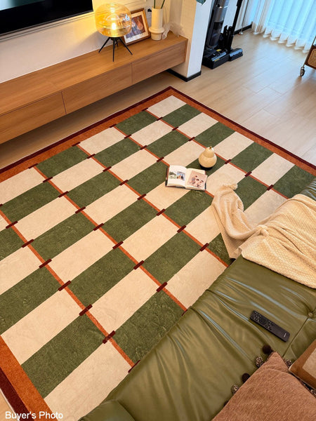 Geometric Area Rugs, Mid Century Contemporary Rugs, Green Modern Rugs for Living Room, Colorful Area Rugs for Bedroom-Grace Painting Crafts