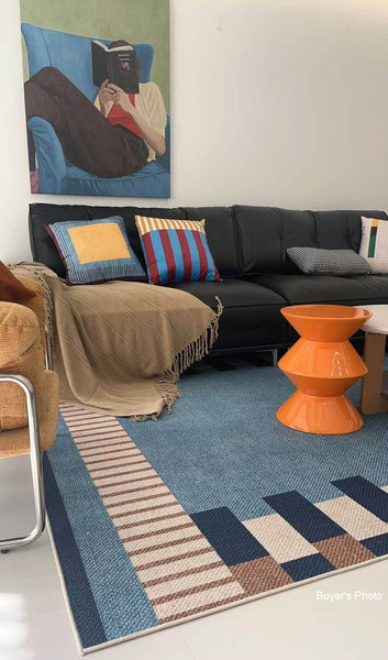 Geometric Modern Area Rugs, Modern Living Room Rug Ideas, Mid Century Contemporary Rugs, Blue Modern Rugs for Dining Room-Grace Painting Crafts