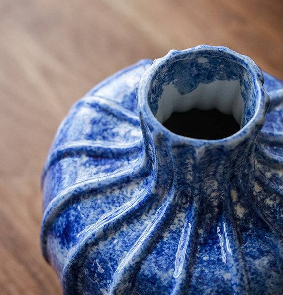 Modern Pottery Flower Vases, Handmade Water Holding Flower Vases, Centerpiece on Dining Table, Blue Ceramic Bud Vases, Tall Flower Vases on Table-Grace Painting Crafts