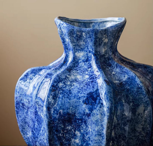 Modern Pottery Flower Vases, Handmade Water Holding Flower Vases, Centerpiece on Dining Table, Blue Ceramic Bud Vases, Tall Flower Vases on Table-Grace Painting Crafts