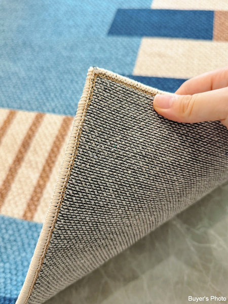 Geometric Modern Area Rugs, Modern Living Room Rug Ideas, Mid Century Contemporary Rugs, Blue Modern Rugs for Dining Room-Grace Painting Crafts