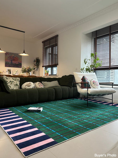 Modern Rugs for Living Room, Geometric Area Rugs, Green Mid Century Contemporary Rugs, Colorful Area Rugs for Bedroom-Grace Painting Crafts