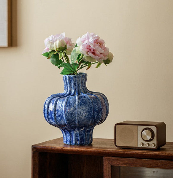 Modern Pottery Flower Vases, Handmade Water Holding Flower Vases, Centerpiece on Dining Table, Blue Ceramic Bud Vases, Tall Flower Vases on Table-Grace Painting Crafts