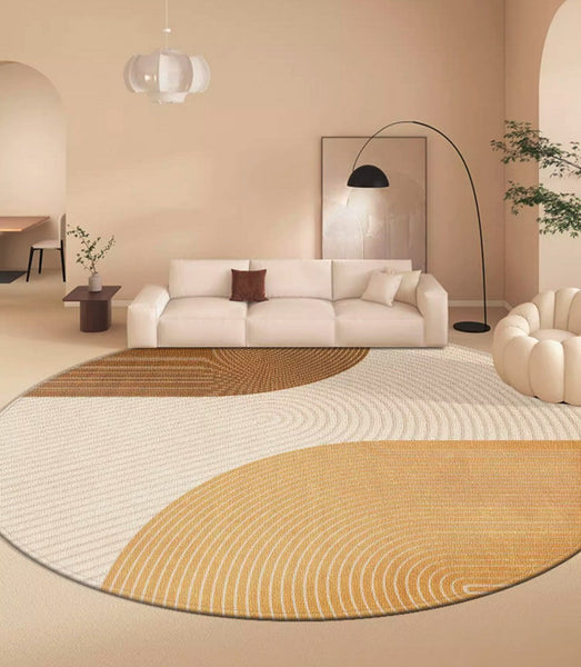 Circular Modern Rugs under Chairs, Dining Room Contemporary Round Rugs, Bedroom Modern Round Rugs, Geometric Modern Rug Ideas for Living Room-Grace Painting Crafts