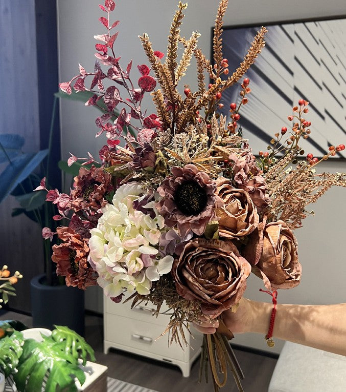 Large Bunch of Flowers Arrangement Interior Design, Creative Modern Artificial Floral Arrangement, Creative Faux Silk Floral Bouquet Table Centerpiece-Grace Painting Crafts
