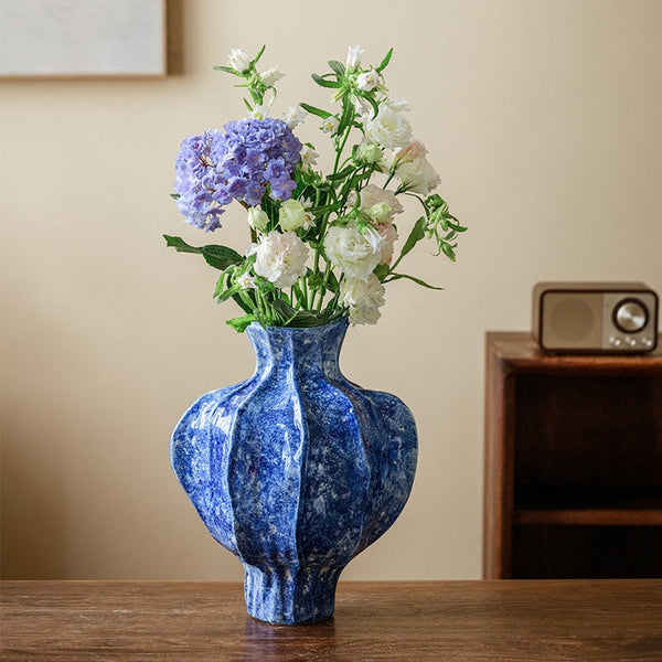 Modern Pottery Flower Vases, Handmade Water Holding Flower Vases, Centerpiece on Dining Table, Blue Ceramic Bud Vases, Tall Flower Vases on Table-Grace Painting Crafts