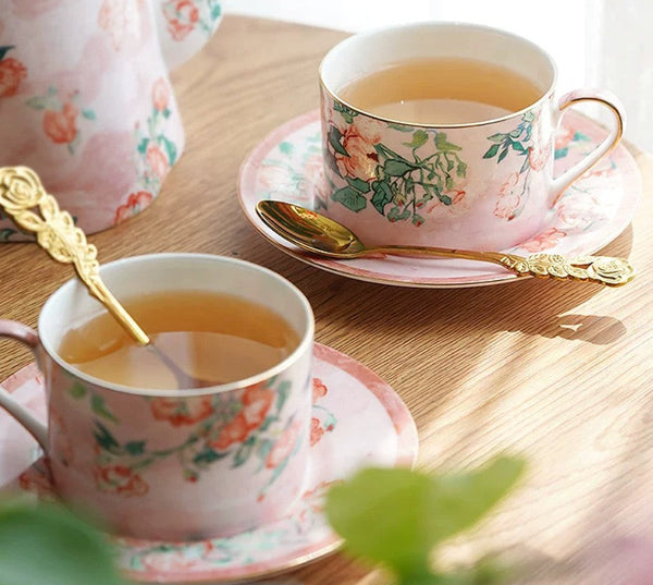 Porcelain Tea cups, British Tea Cup Set, Afternoon Tea Cup with Saucer Set, Elegant Coffee Cup, Porcelain Coffee Cups, Coffee Cup in Gift Box, Vintage Tea Cup Set-Grace Painting Crafts