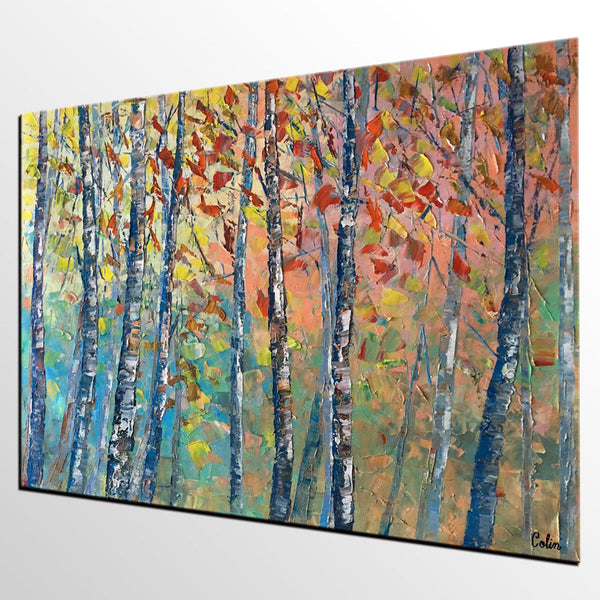 Birch Tree Painting, Landscape Painting, Original Wall Art, Canvas Art, Custom Large Oil Painting