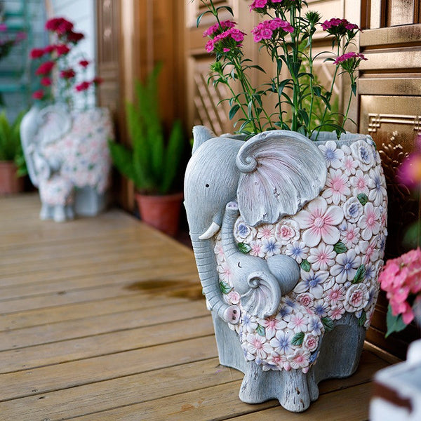 Modern Garden Flower Pot, Unique Animal Statue for Garden Ornaments, Beautiful Elephant Flowerpot, Resin Statue for Garden, Villa Outdoor Decor Gardening Ideas-Grace Painting Crafts
