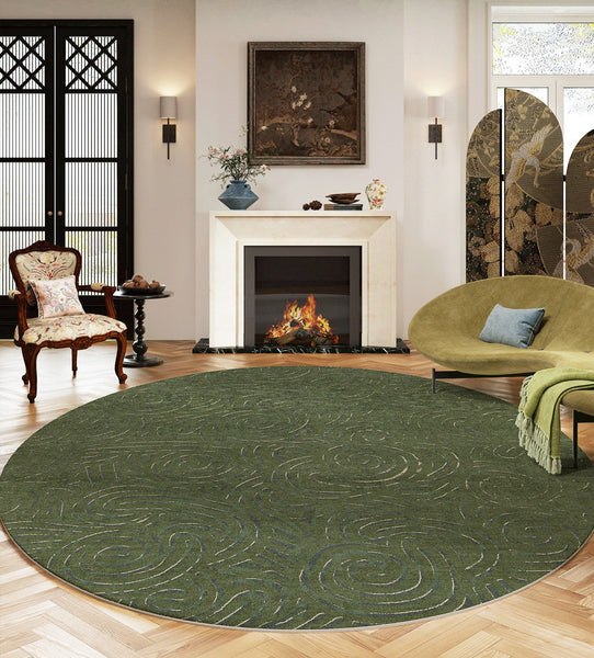 Bedroom Abstract Modern Area Rugs, Green Contemporary Modern Rugs, Geometric Round Rugs for Dining Room, Mid Century Round Modern Rugs under Chairs-Grace Painting Crafts