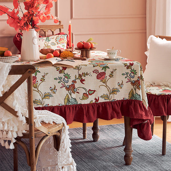 Large Modern Rectangle Tablecloth for Dining Room Table, Blue Flower Pattern Farmhouse Table Cloth, Square Tablecloth for Round Table-Grace Painting Crafts