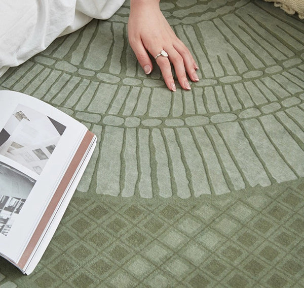 Dining Room Floor Rugs, Modern Rug Ideas for Living Room, Green Modern Rugs under Sofa, Abstract Contemporary Rugs for Bedroom-Grace Painting Crafts