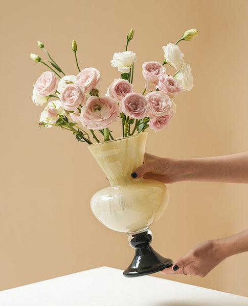 Centerpiece Contemporary Vases on Table, Mid Century Glass Vases, Unique Decorative Glass Vase, Handmade Modern Vases for Living Room, Modern Glass Vase for Flowers-Grace Painting Crafts