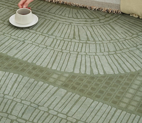 Dining Room Floor Rugs, Modern Rug Ideas for Living Room, Green Modern Rugs under Sofa, Abstract Contemporary Rugs for Bedroom-Grace Painting Crafts