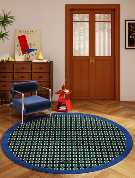 Abstract Contemporary Round Rugs under Chairs, Mid Century Circular Rugs for Bedroom, Modern Rugs for Dining Room, Geometric Modern Rugs for Living Room-Grace Painting Crafts