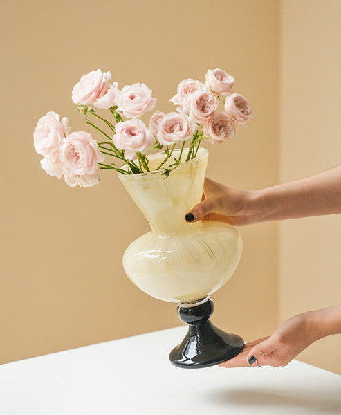 Centerpiece Contemporary Vases on Table, Mid Century Glass Vases, Unique Decorative Glass Vase, Handmade Modern Vases for Living Room, Modern Glass Vase for Flowers-Grace Painting Crafts