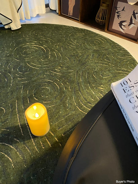 Bedroom Abstract Modern Area Rugs, Green Contemporary Modern Rugs, Geometric Round Rugs for Dining Room, Mid Century Round Modern Rugs under Chairs-Grace Painting Crafts