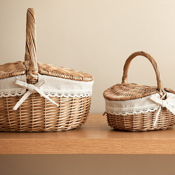 Picnic Storage Basket with Handle, Extra Large Kitchen Storage Baskets, Natural Hand-woven Wicker Storage Basket, Lovely Willow Weaving Baskets for Vegetable, Natural Fruit Storage Baskets-Grace Painting Crafts