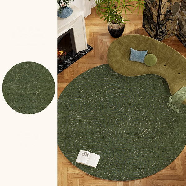 Bedroom Abstract Modern Area Rugs, Green Contemporary Modern Rugs, Geometric Round Rugs for Dining Room, Mid Century Round Modern Rugs under Chairs-Grace Painting Crafts