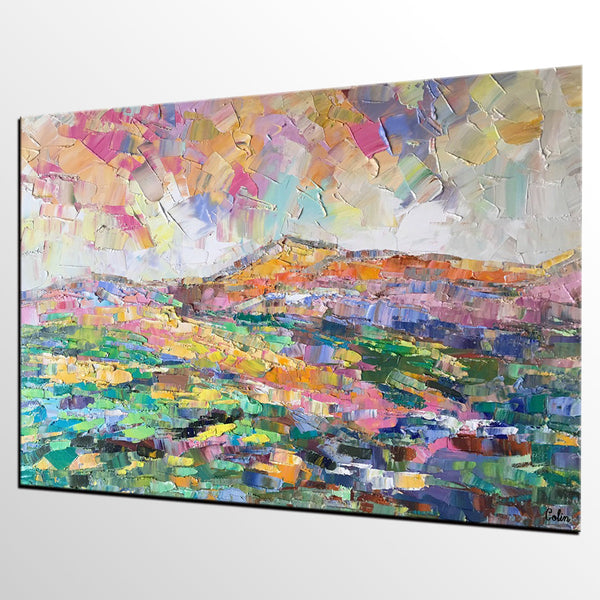 Abstract Mountain Landscape Painting, Custom Landscape Painting on Canvas, Large Painting for Living Room, Heavy Texture Painting-Grace Painting Crafts
