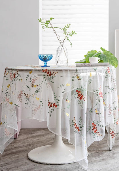 Spring Flower Rectangular Tablecloth for Oval Table, Extra Large Lace Tablecloths, Lace Embroidered Table Covers, Rectangular Table Covers for Coffee Table-Grace Painting Crafts