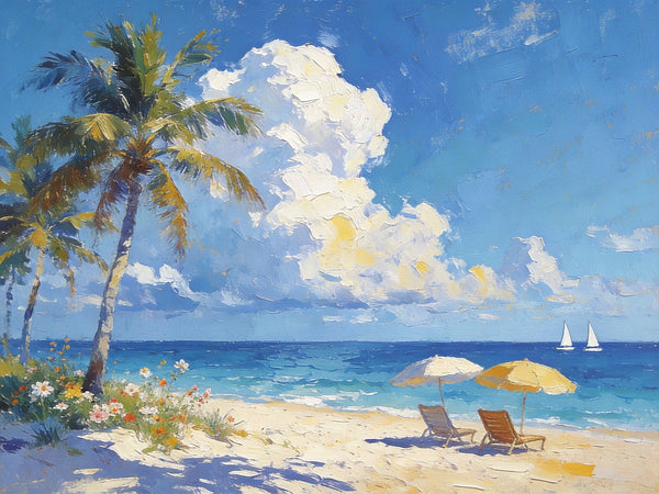Beachside Bliss, Seashore Beach Painting, Small Oil Paintings, Original Landscape Paintings, Buy Painting Online, Hand Painted Canvas Art, Heavy Texture Artwork-Grace Painting Crafts