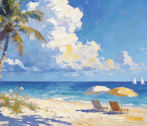 Beachside Bliss, Seashore Beach Painting, Small Oil Paintings, Original Landscape Paintings, Buy Painting Online, Hand Painted Canvas Art, Heavy Texture Artwork-Grace Painting Crafts