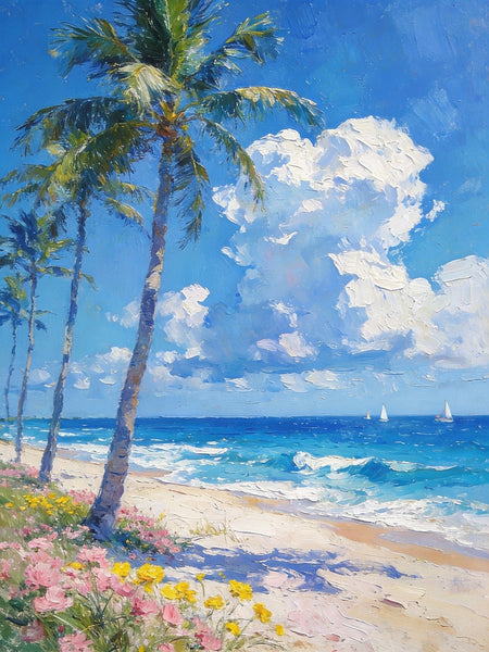 Sandy Shores and Palm Trees, Beach Palm Tree Paintings, Original Artwork, Seashore Painting, Small Oil Paintings, Hand Painted Canvas Wall Art, Heavy Texture Artwork, Small Canvas Paintings-Grace Painting Crafts