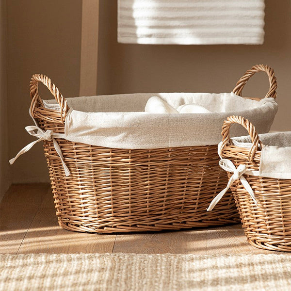 Large Kitchen Round Storage Baskets, Large Food Storage Basket with Handle, Natural Hand-woven Wicker Storage Basket for Clothes, Willow Weaving Baskets for Toys-Grace Painting Crafts