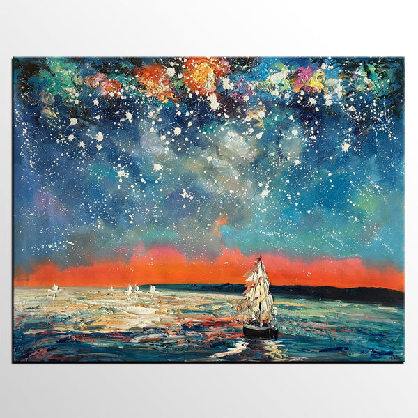 Landscape Painting, Starry Night Sky, Abstract Painting, Canvas Art, Custom Extra Large Canvas Painting