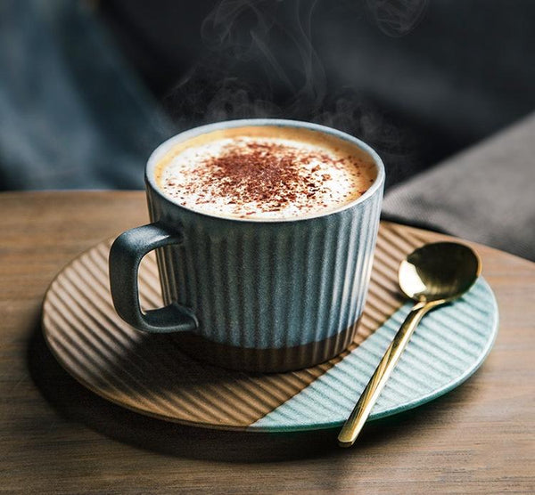 Coffee Cup and Saucer Set, Pottery Coffee Cups, Cappuccino Coffee Mug, Ceramic Coffee Cups, Coffee Cup for Sale, Tea Cup, White / Green / Blue / Yellow-Grace Painting Crafts