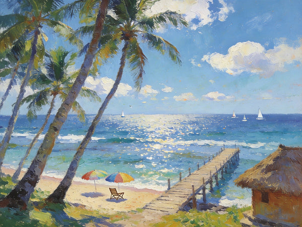 Tropical Beach Dream, Seashore Beach Paintings, Small Wall Art Paintings, Hand Painted Canvas Art, Small Oil Paintings, Landscape Canvas Paintings, Original Canvas Paintings-Grace Painting Crafts