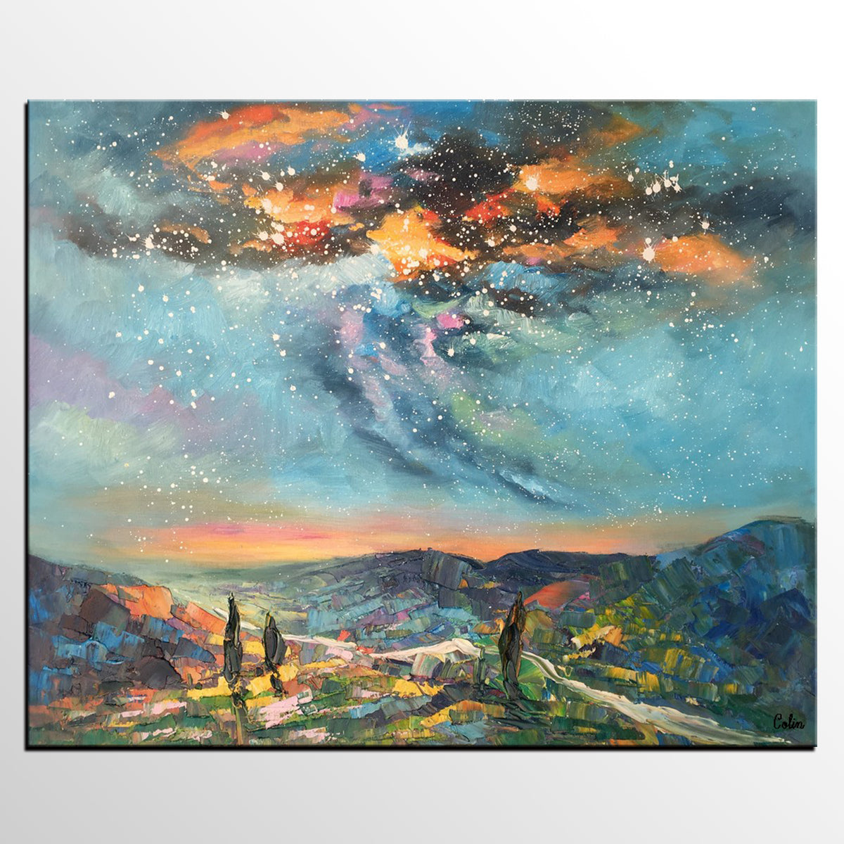 Oil Painting, Starry Night Sky Painting, Custom Abstract Canvas Artwork, Canvas Painting for Kitchen-Grace Painting Crafts