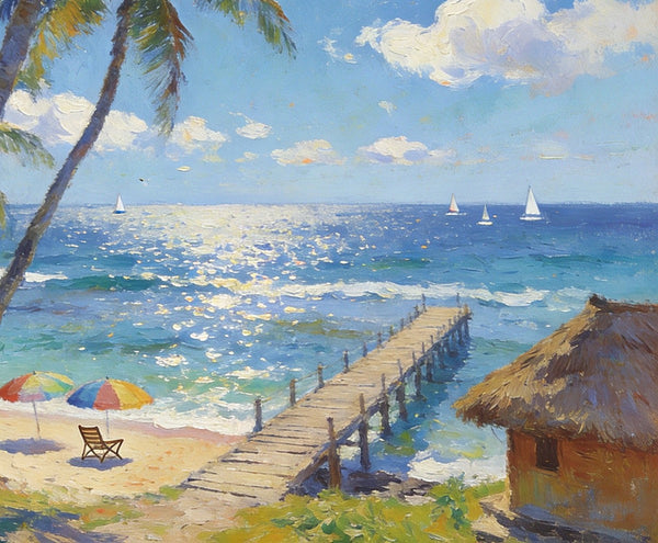 Tropical Beach Dream, Seashore Beach Paintings, Small Wall Art Paintings, Hand Painted Canvas Art, Small Oil Paintings, Landscape Canvas Paintings, Original Canvas Paintings-Grace Painting Crafts