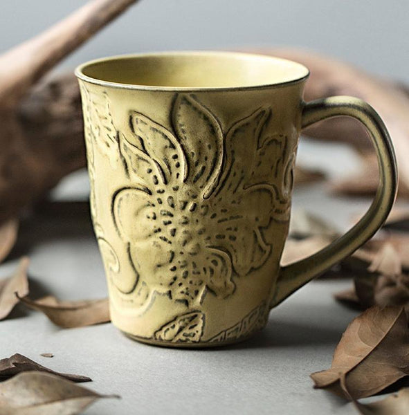 Green Ceramic Coffee Mug, Birthday Gifts, Stoneware Coffee Mugs, Handmade Pottery Coffee Mug, Large Capacity Coffee Cups-Grace Painting Crafts