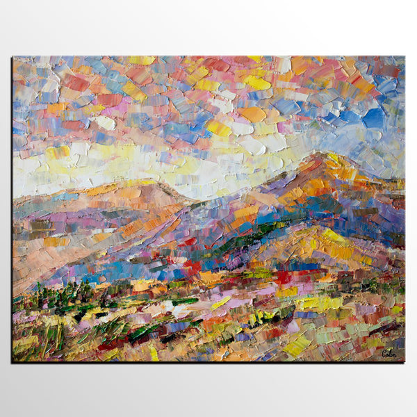 Oil Painting on Canvas, Mountain Landscape Painting, Custom Original Painting for Sale, Landscape Canvas Painting for Bedroom-Grace Painting Crafts