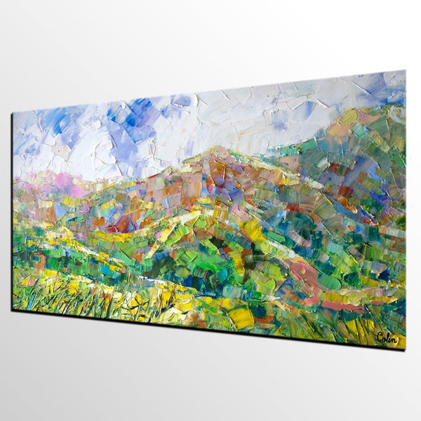 Mountain Landscape Painting, Spring Mountain Painting, Custom Original Painting on Canvas, Landscape Painting for Dining Room