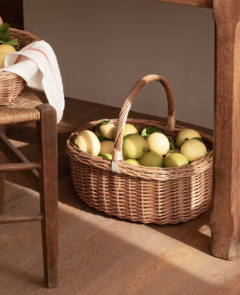 Lovely Willow Weaving Baskets for Vegetable, Large Picnic Food Basket with Handle, Natural Hand-woven Wicker Storage Basket, Natural Fruit Basket, Kitchen Storage Baskets-Grace Painting Crafts