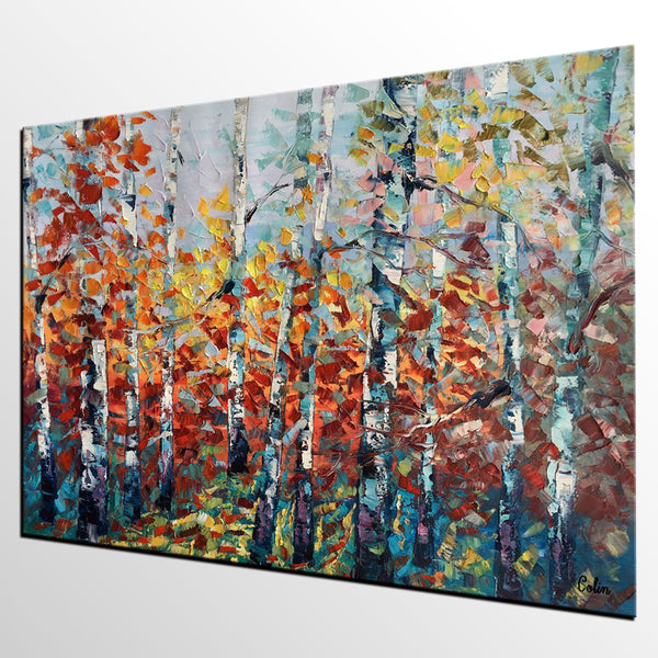 Landscape Painting, Birch Tree Painting, Custom Extra Large Canvas Art, Heavy Texture Original Artwork, Canvas Oil Painting-Grace Painting Crafts