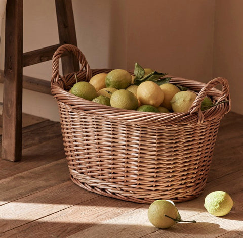 Willow Weaving Baskets for Vegetable, Natural Fruit Basket, Kitchen Storage Baskets, Large Picnic Food Basket with Handle, Natural Hand-woven Wicker Storage Basket-Grace Painting Crafts